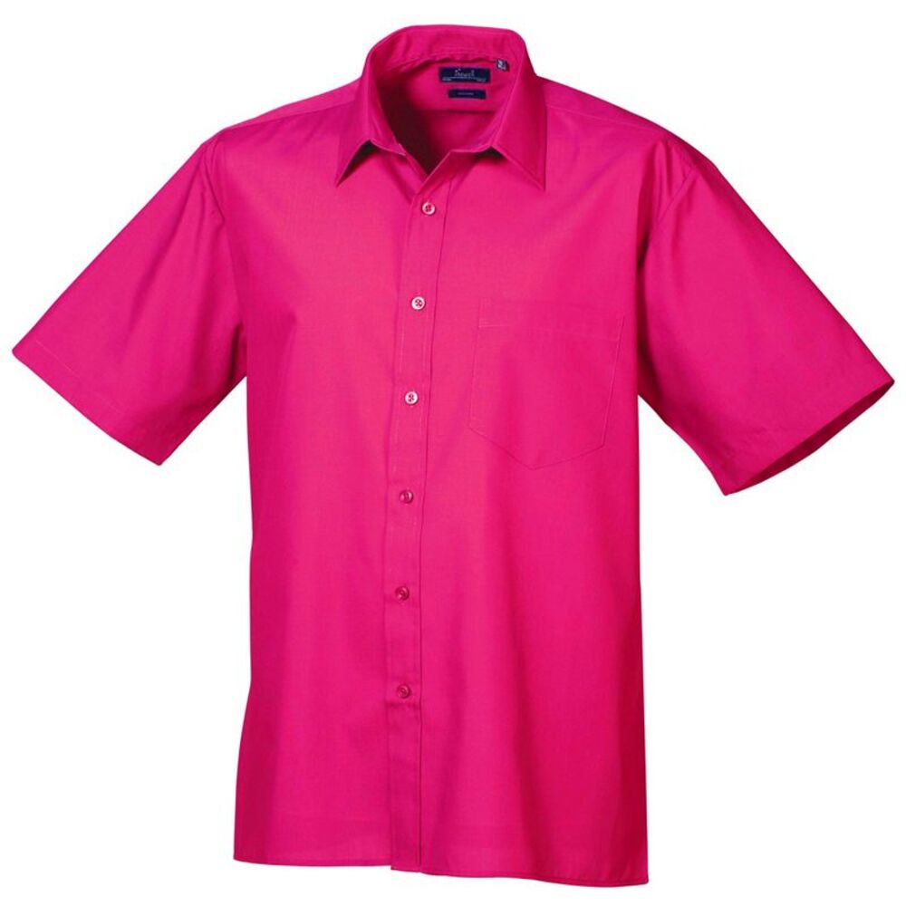 Premier Mens Short Sleeve Formal Poplin Plain Work Shirt / Hot Pink